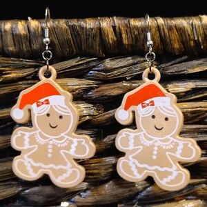 Handmade Gingerbread Girls Earrings Holiday Christmas - Nickel Free Hooks